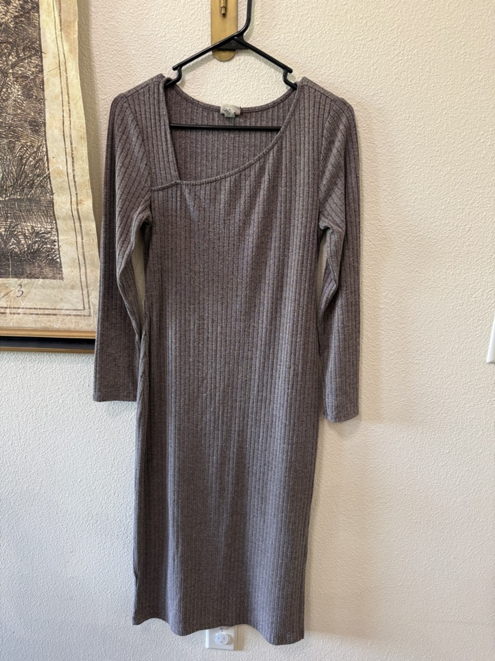 a new day Taupe Ribbed Long-Sleeve Midi Dress